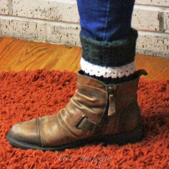 Grey Boot Cuff Leg Arm Warmer Lace Trim - Picture 5 of 6